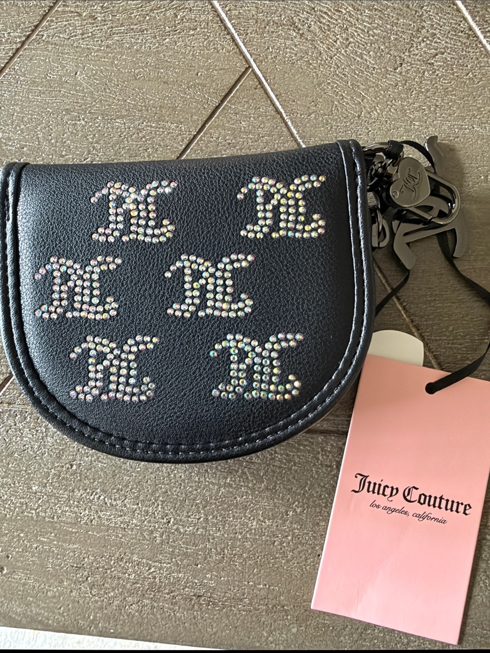 Juicy Couture Black half moon wallet with Crystal Logo Accents